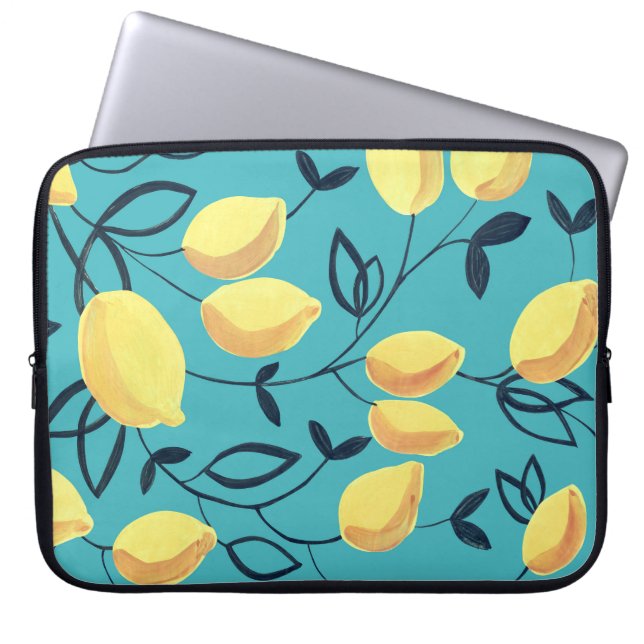 Gult citron gouache mönster på turkos. laptop fodral (Framsidan)