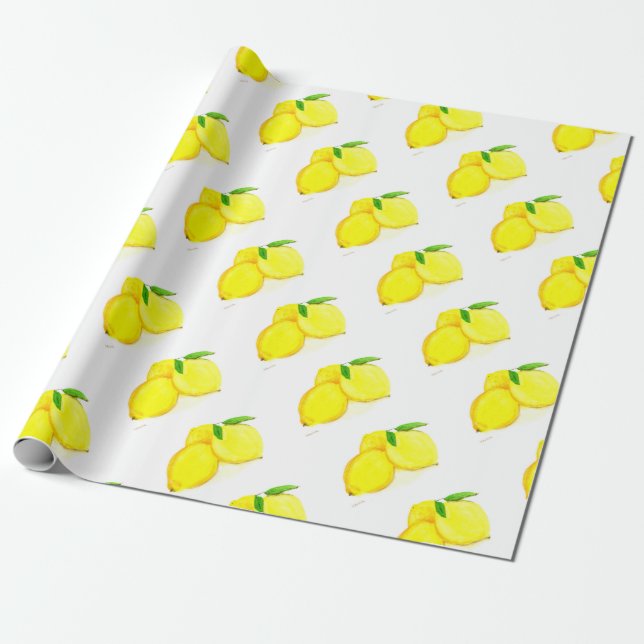 Gult citroner frukter Vattenfärg Citrus Rustic Presentpapper (Utrullad)