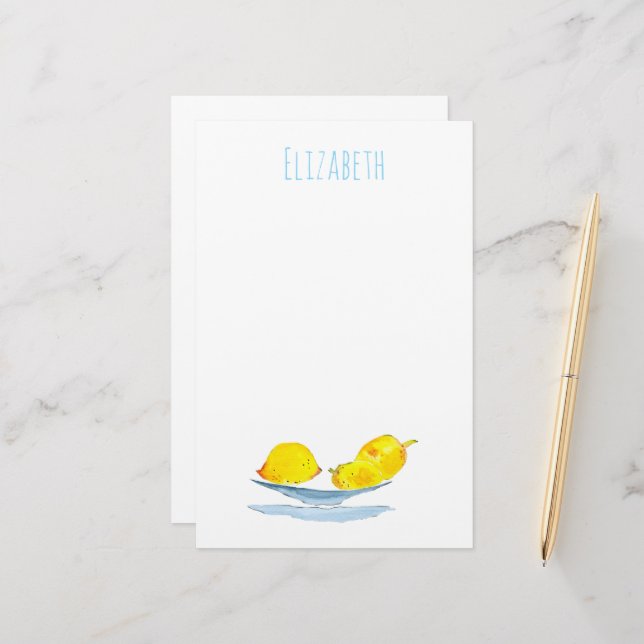 Gult citroner fruktkonst brevpapper (Fram/Back In Situ)