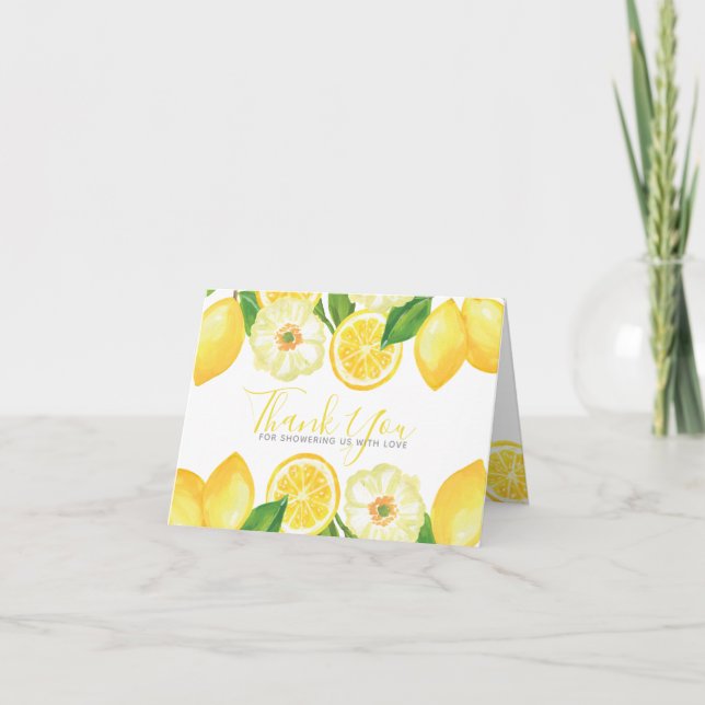 Gult Citrus Blommigt Shower Tack Kort (Framsida)