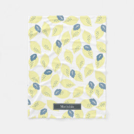 Gult Citrus & Blue Grått Löv Mönster Fleecefilt