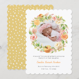 Gult Citrus Ro WANAN Blommigt Foto Birth Meddelande