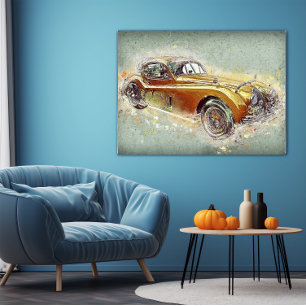 Gult Classic Sports Car Timless Automobile Art Poster