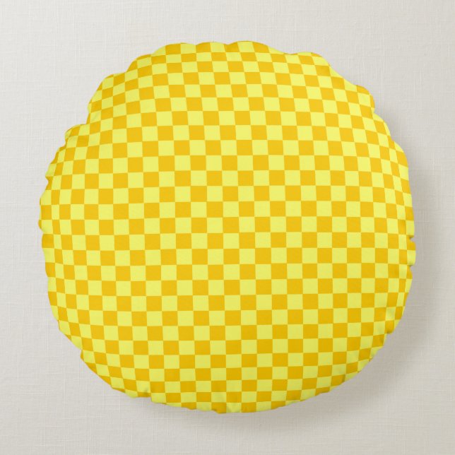Gult Combination Classic Checkerboard av STaylor Rund Kudde (Framsidan)