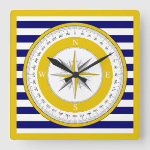 Gult Compass Ro Blue and White Rand Fyrkantig Klocka
