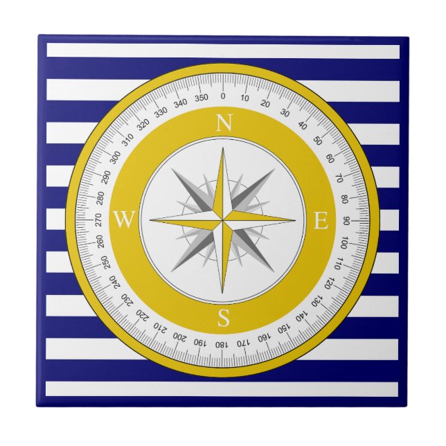 Gult Compass Ro Blue and White Rand Kakelplatta (Framsidan)