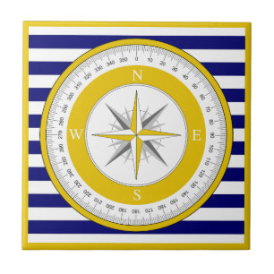 Gult Compass Ro Blue and White Rand Kakelplatta