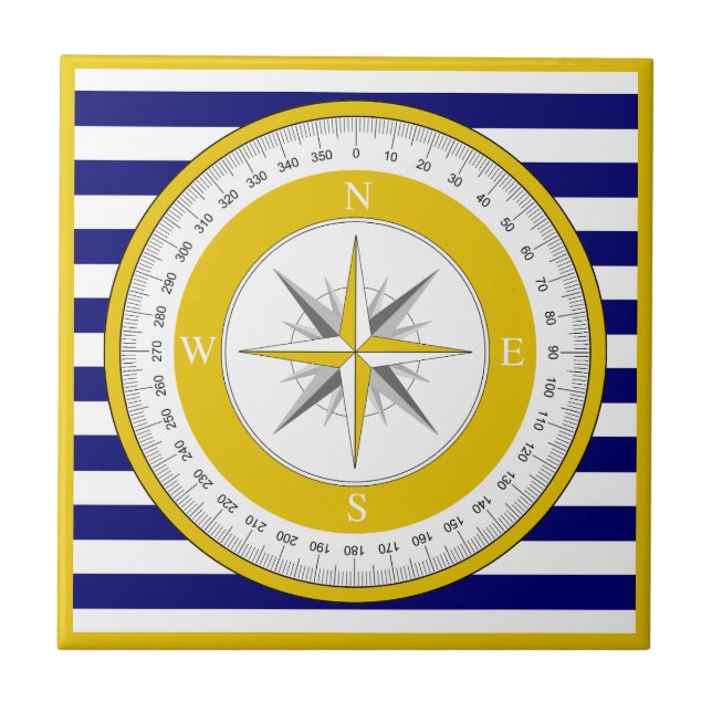 Gult Compass Ro Blue and White Rand Kakelplatta (Framsidan)