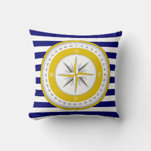 Gult Compass Ro Blue and White Rand Kudde
