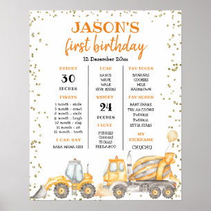 Gult Construction Birthday First First Birthday Si Poster