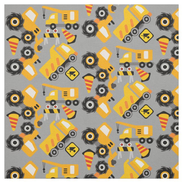 Gult Construction Fordon Fabric Tyg (Provkarta)