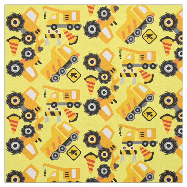 Gult Construction Fordon Fabric Tyg (Provkarta)