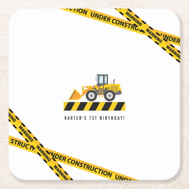 Gult Construction Lastbil Party Supplies Underlägg Papper Kvadrat (Framsidan)