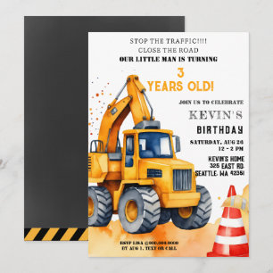 Gult Construction Lastbilar Boy Födelsedagsfest Inbjudningar