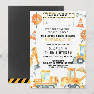 Gult Construction Lastbilar Boy Födelsedagsfest Inbjudningar