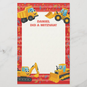 Gult Construction Lastbilar Customized Mitzvah Not Brevpapper