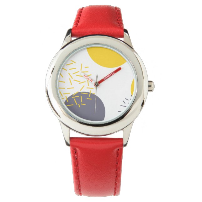 Gult, coola, modern, trendigets geometriska konst armbandsur (Framsida)