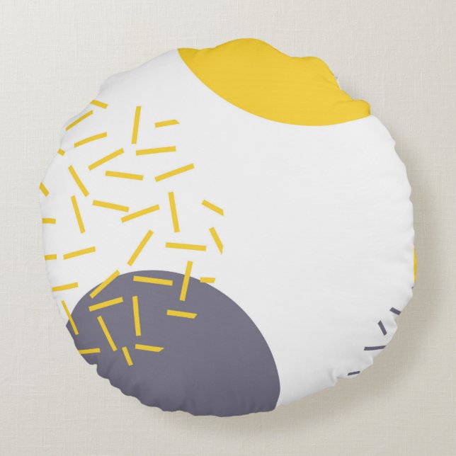 Gult, coola, modern, trendigets geometriska konst rund kudde (Baksidan)