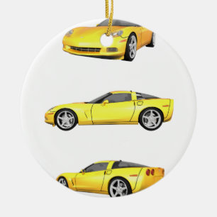 Gult Corvette: Julgransprydnad Keramik