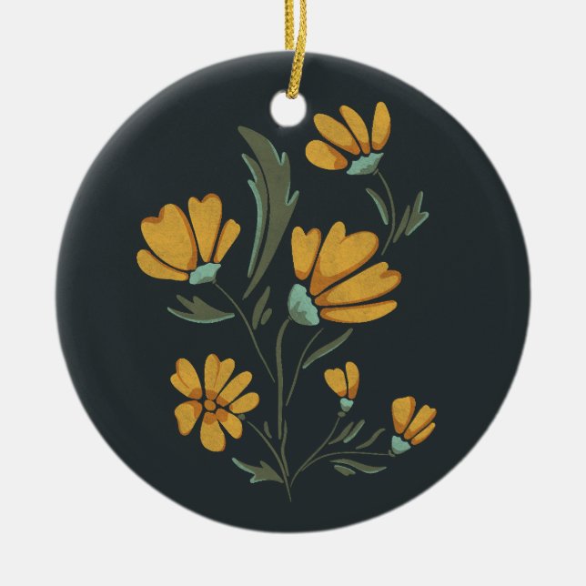 Gult Cosmos Flower Simple Beauty Julgransprydnad Keramik (Framsidan)