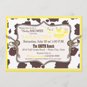 Gult Cowgirl Baby Shower Tutu Inbjudningar