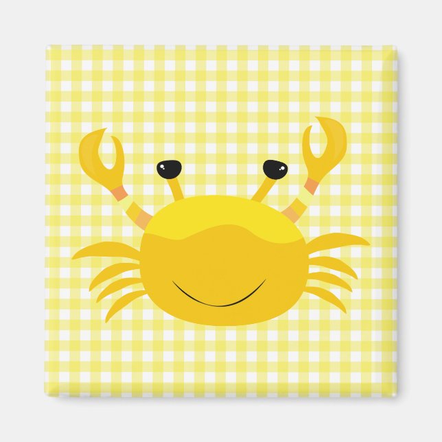 Gult Crab på Gult Gingham Check Magnet (Framsidan)