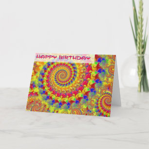 Gult Crazy Fractal Birthday Card Kort