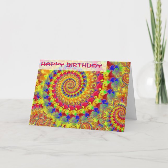 Gult Crazy Fractal Birthday Card Kort (Framsida)