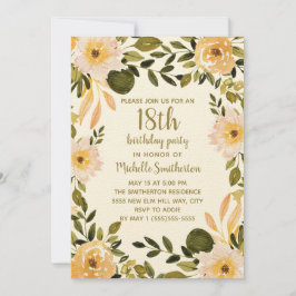 Gult Cream Blommigt Greenery 18:e födelsedagen Inbjudningar