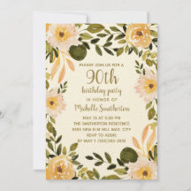 Gult Cream Blommigt Greenery 90:e Birthday