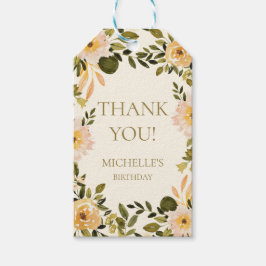 Gult Cream Blommigt Greenery Birthday Tack Presentetikett