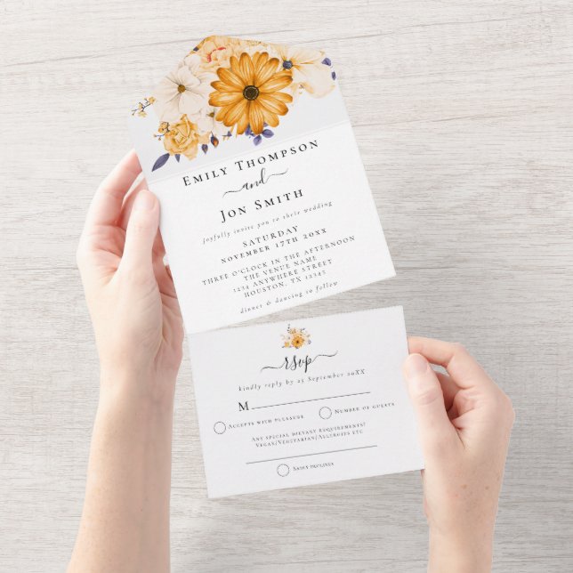 Gult Cream Blommigts Guest Adress Bröllop (Avrivbar del)