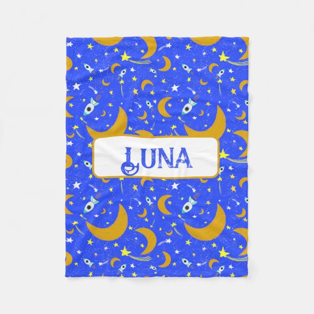 Gult Crescent Måne-skjutraketer för stjärnor Fleecefilt (Framsidan)