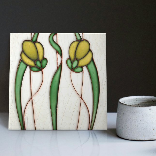 Gult Crocus Wall Decor Art nouveau Art Deco Kakelplatta (Skapare uppladdad)