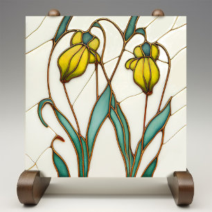 Gult Crocus Wall Decor Art nouveau Art Deco Kakelplatta