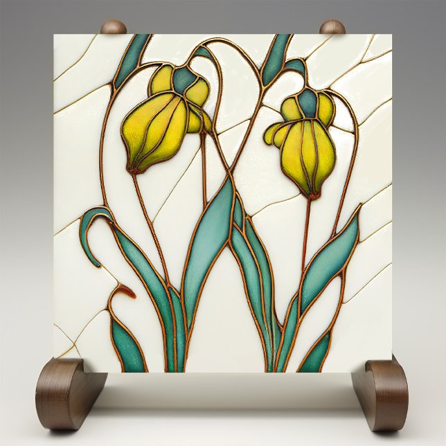 Gult Crocus Wall Decor Art nouveau Art Deco Kakelplatta (Skapare uppladdad)