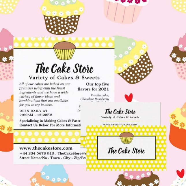 Gult Cupkaka & Polka Dot, Cake Maker, Cake Store Visitkort (Skapare uppladdad)