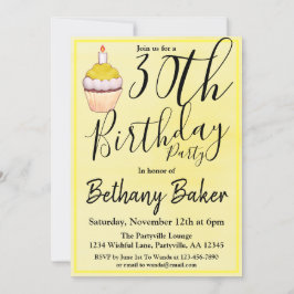 Gult Cupkaka Watercolor 30års födelsedag Party Inbjudningar