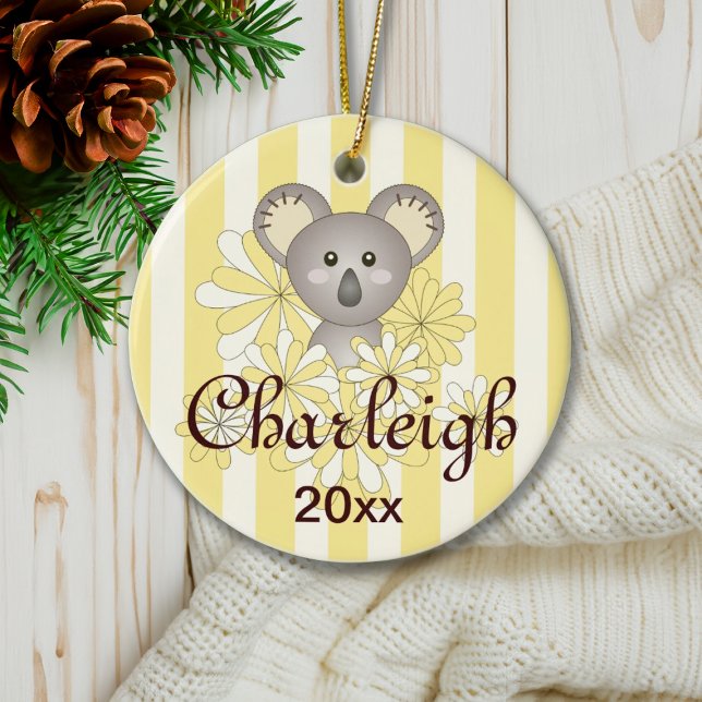 Gult Cute Baby Koala Kids jul, Rand Julgransprydnad Keramik (Skapare uppladdad)