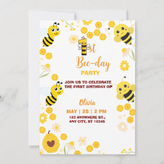 Gult Cute Bee Barns födelsedag Julkort