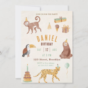Gult Cute Illustrated Childrens Birthday Inbjudningar