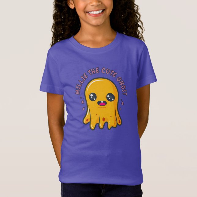 Gult Cute Kawaii Ghost T Shirt (Framsida)