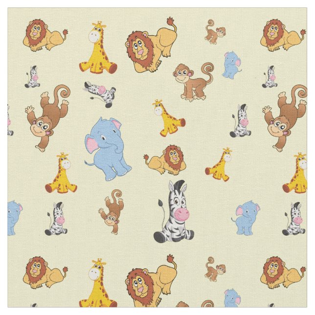 gult Cute safari animal mönster - Giraffe, eleph Tyg (Närbild)