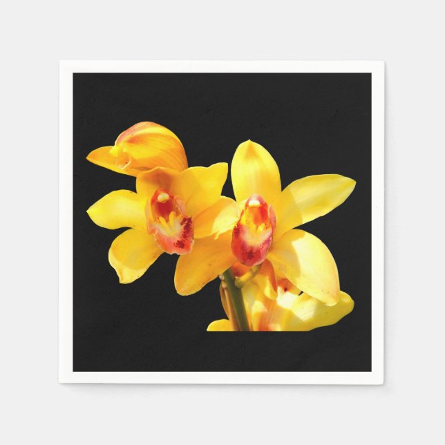 Gult Cymbidium Orchid Papper Napkins Pappersservett (Framsidan)