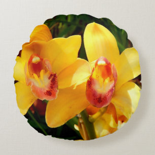 Gult Cymbidium Orchid Round Cushion Rund Kudde