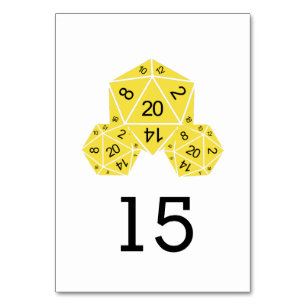 Gult D20 Dice Bröllop Bord-kort Bordsnummer