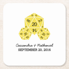 Gult D20 Dice Bröllop Pappra Underlägg Papper Kvadrat