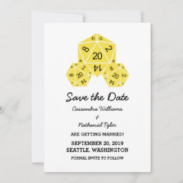 Gult D20 - Dice Save the Date Inbjudan