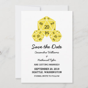 Gult D20 - Dice Save the Date Inbjudan