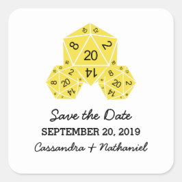 Gult D20 Dice Save the Date Stickers Fyrkantigt Klistermärke